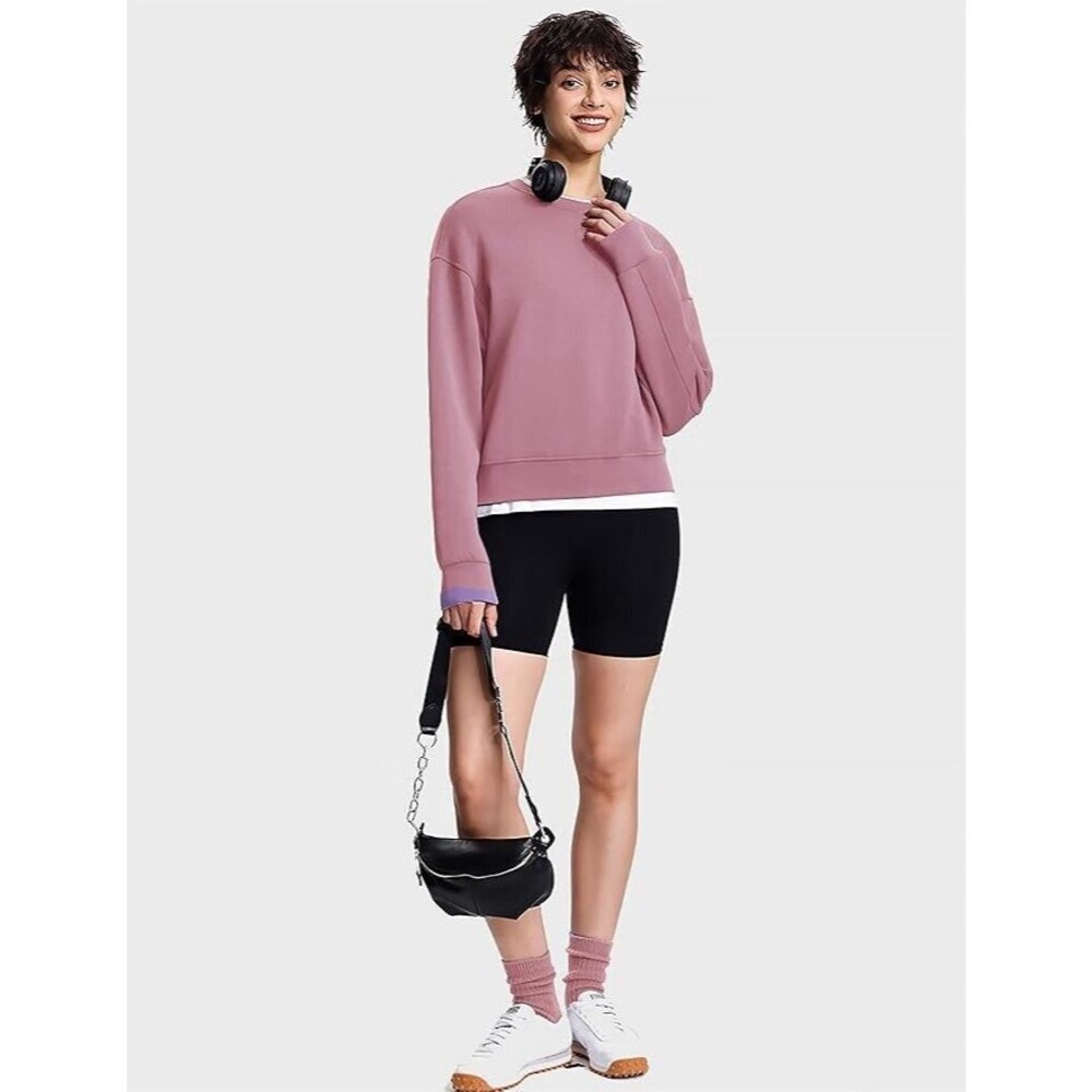 🩷 New Mauve Modal Cropped Sweatshirt Women’s Size Small | Long Sleeve Crew Neck